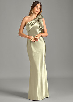 Azazie Yuanna Bridesmaid Dresses Moss Green Mermaid One Shoulder Metallic Satin Dress image3