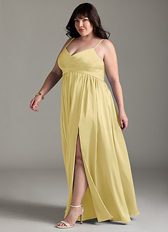 Azazie Alia Bridesmaid Dresses Lemon Sorbet A-Line Pleated Stretch Satin Dress image13
