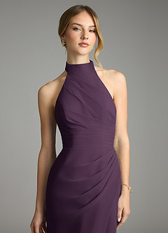 Azazie Jemma Bridesmaid Dresses Plum Sheath Pleated Chiffon Dress image5