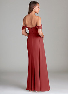 Azazie Amyra Bridesmaid Dresses Rust Sheath Off the Shoulder Chiffon Convertible Dress image4