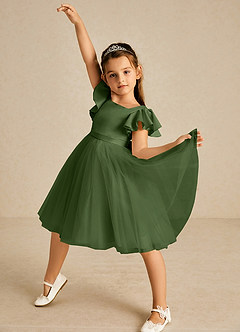 Azazie Kaeya Flower Girl Dresses Olive A-Line Bow Tulle Dress image2