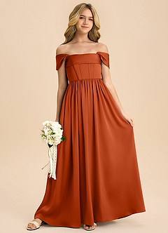 Azazie Hattie Junior Paprika A-Line Pleated Stretch Satin Dress image1