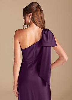 Azazie Capri Bridesmaid Dresses Plum Sheath One Shoulder Metallic Satin Dress image2