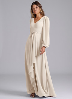 Azazie Liah Bridesmaid Dresses White Alabaster A-Line Long Sleeve Chiffon Dress image4