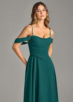 Azazie Chelsey Abiti da Damigella Abito Convertibile A-Line in Chiffon a Spalla Scoperta Verde Pavone image2