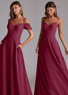 Azazie Marley Bridesmaid Dresses Mulberry A-Line Off the Shoulder Chiffon Convertible Dress image7