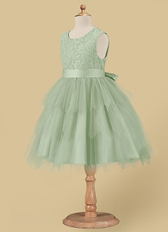 Azazie Chica Flower Girl Dresses Dusty Sage A-Line Lace Tulle Dress image8