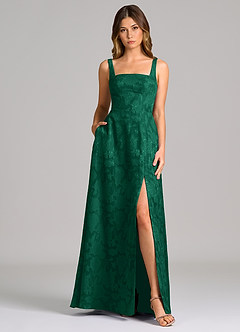 Azazie Debra 신부 들러리 드레스 A라인 포켓이 있는 플로럴 번아웃 바닥 길이 드레스 image5