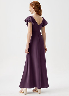 Azazie Omari Junior Plum A-Line Pleated Stretch Satin Dress image2