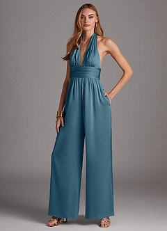 Azazie Oli Bridesmaid Dresses Bermuda Pleated Stretch Satin Jumpsuit image4