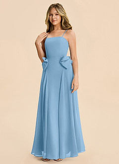 Azazie Nyah Junior Steel Blue A-Line Pleated Chiffon Dress image5