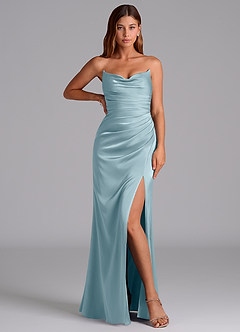 Azazie Claudelle Bridesmaid Dresses Moody Blue Mermaid Strapless Stretch Satin Dress image5