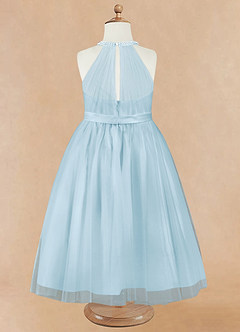 Azazie Honey Flower Girl Dresses Sky Blue A-Line Beaded Matte Satin Dress image8