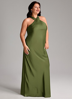 Azazie Doretta Bridesmaid Dresses Olive Mermaid Pleated Stretch Satin Dress image8