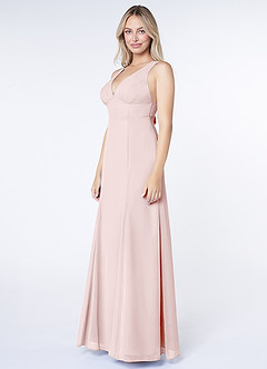 Azazie Christiana Bridesmaid Dresses Blushing Pink A-Line V-Neck Pleated Chiffon Dress image4