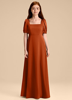 Azazie Briar Junior Abito A-Line in Raso Elasticizzato Fiocco Arancia Bruciata image7