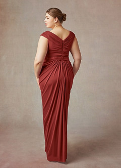 Azazie Lisolette Mother of the Bride Dresses Rust Sheath Pleated Mesh Dress image12