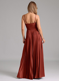 Azazie Vini Robes de demoiselle d'honneur Robe Trapèze en Satin extensible Plissée Terracotta image6