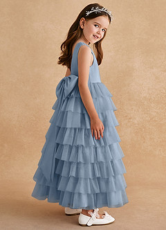 Azazie Twinkle Toes Flower Girl Dresses Dusty Blue A-Line Bow Tulle Dress image5