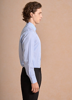 front Aiden White Pale Blue 100% Cotton Non-Iron Striped Dress Shirt