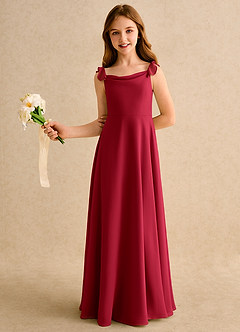 Azazie Puppy Girls Formal Blumenmädchenkleider A-Linie Plissee Chiffon Kleid Scharlachrot image4