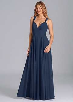 Azazie Darana At-home Try On Dresses Dark Navy A-Line Corset Chiffon Dress image5