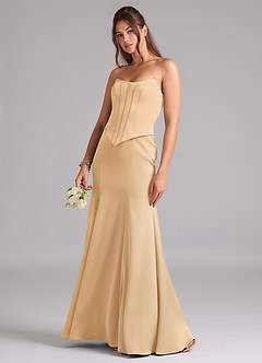 Azazie Ximena Bridesmaid Dresses Gold Mermaid Corset Stretch Satin Convertible Dress image1