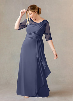 Azazie Dionysus Mother of the Bride Dresses A-Line Boatneck Lace Chiffon Floor-Length Dress image3