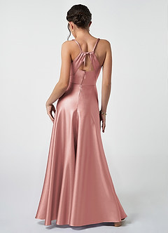 Azazie Avelina Junior Dusty Rose A-Line Pleated Metallic Satin Dress image4