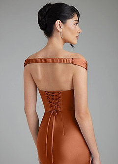 Azazie Stella Robes de demoiselle d'honneur Robe Fourreau Convertible en Satin extensible Corset Cuivre image9