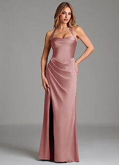 Azazie Serenity Robes de demoiselle d'honneur Robe Sirène en Satin extensible Décolleté en cœur Rose Poussiéreuse image1