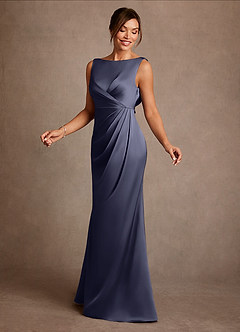 Azazie Baltimore Mother of the Bride Dresses Stormy A-Line Pleated Stretch Satin Dress image3