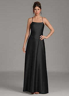 Azazie Eris Bridesmaid Dresses Black A-Line Pleated Stretch Satin Dress image3