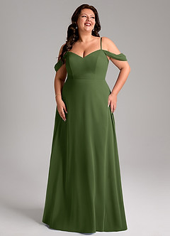 Azazie Marley 신부 들러리 드레스 A라인 오프 더 숄더 쉬폰 바닥 길이 드레스 image13