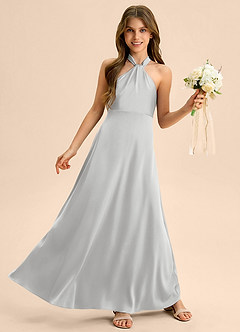 Azazie Beah Junior A-Linie Plissee Stretch-Satin Kleid Silber image5