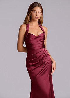 Azazie Destiny Bridesmaid Dresses Burgundy Mermaid Sweetheart Neckline Stretch Satin Dress image5