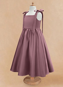 Azazie Chelsie Flower Girl Dresses Vintage Mauve A-Line Bow Matte Satin Dress image7
