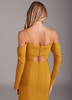 Azazie Hallie Bridesmaid Dresses Butterscotch Mermaid Long Sleeve Chiffon Dress image6