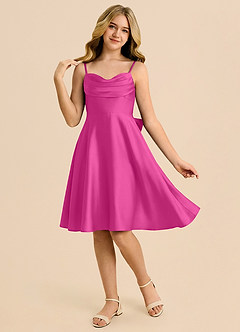Azazie Bear Junior Fuchsia A-Line Sweetheart Neckline Stretch Satin Dress image3