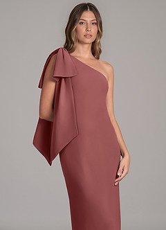 Azazie Capri Vestidos de damas de honor Vestido de Amatista de Gasa de Corte en A con Hombro unilateral image7