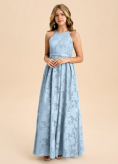 Azazie Arianthe Junior A라인 주름진 플로럴 번아웃 플로어 길이 주니어 신부 들러리 드레스 image4