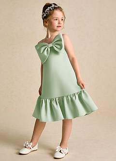 Azazie Kiwi Blumenmädchenkleider A-Linie Spaghetti Riemen Matte Satin Kleid Staubiger Salbeigrün image5