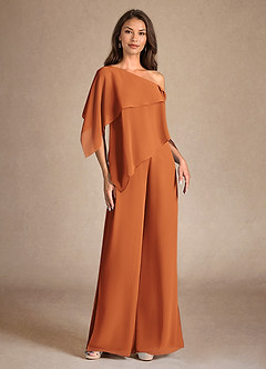 Azazie Halima Mother of the Bride Dresses Cinnamon Jumpsuit/Pantsuit Side Slit Chiffon Dress image5