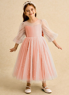 Azazie Trudy Robe Demoiselle D'honneur Fillette Robe Princesse en Tulle Encolure en Forme de Cœur Coucher De Soleil image3