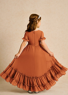 Azazie Kass Flower Girl Dresses Cinnamon A-Line Pleated Chiffon Dress image3
