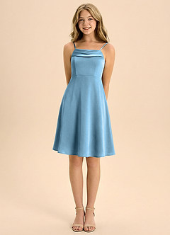 Azazie Anselie Junior Linia A Pofałdowany Satyna elastyczna Mini Młodsza druhna Sukienka image5