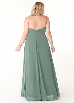 Azazie Tessie Robes à essayer chez vous Robe Trapèze en Mousseline de soie Col V plissé Matcha image7