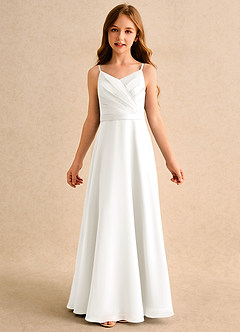 Azazie Umina Girls Formal Flower Girl Dresses Ivory A-Line Pleated Matte Satin Dress image6