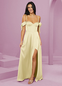 Barbie ♥ Azazie Final Sale Dusty Blue A-Line Off the Shoulder Stretch Satin Dress image6