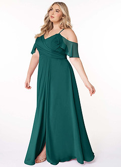 Azazie Dakota Bridesmaid Dresses Peacock A-Line V-Neck Pleated Chiffon Dress image10